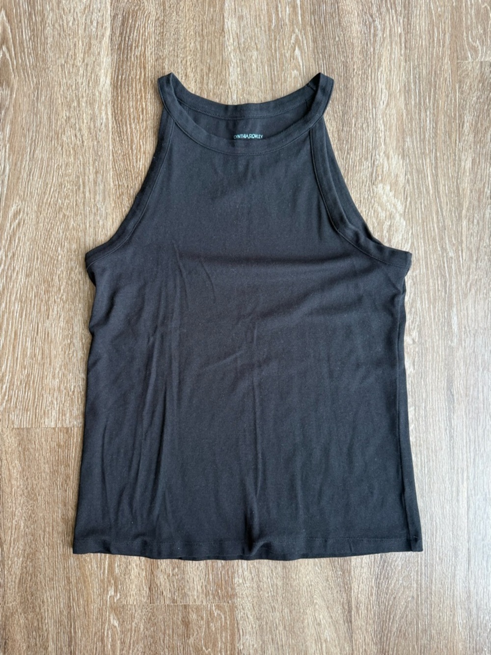 Cynthia Rowley Black High-Neck Ribbed Tank